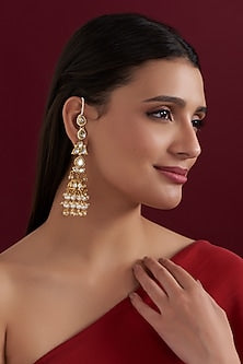 Gold Finish Kundan Polki Jhumka Earrings