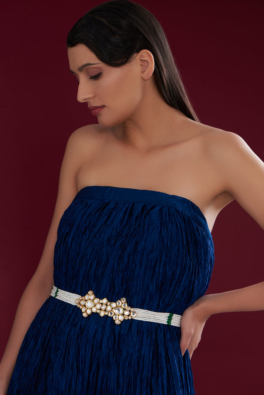 Gold Finish Kundan Polki & Beaded Necklace Set