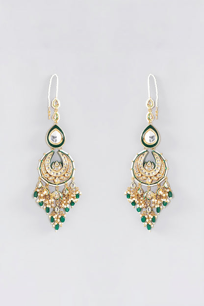 Gold Finish Kundan Polki Chandbaali Earrings