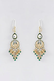 Gold Finish Kundan Polki Chandbaali Earrings