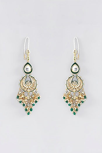 Gold Finish Kundan Polki Chandbaali Earrings