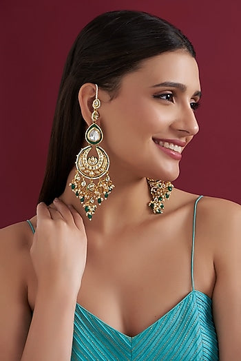 Gold Finish Kundan Polki Chandbaali Earrings