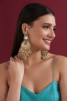 Gold Finish Kundan Polki Chandbaali Earrings