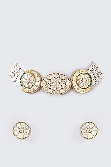 Gold Finish Kundan Polki Choker Necklace Set