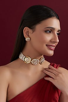 Gold Finish Kundan Polki Choker Necklace Set