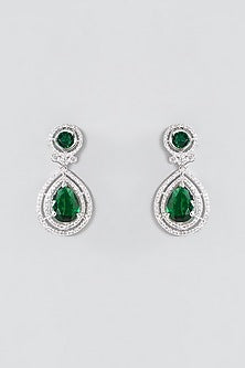 White Rhodium Finish Green American Diamond Necklace Set