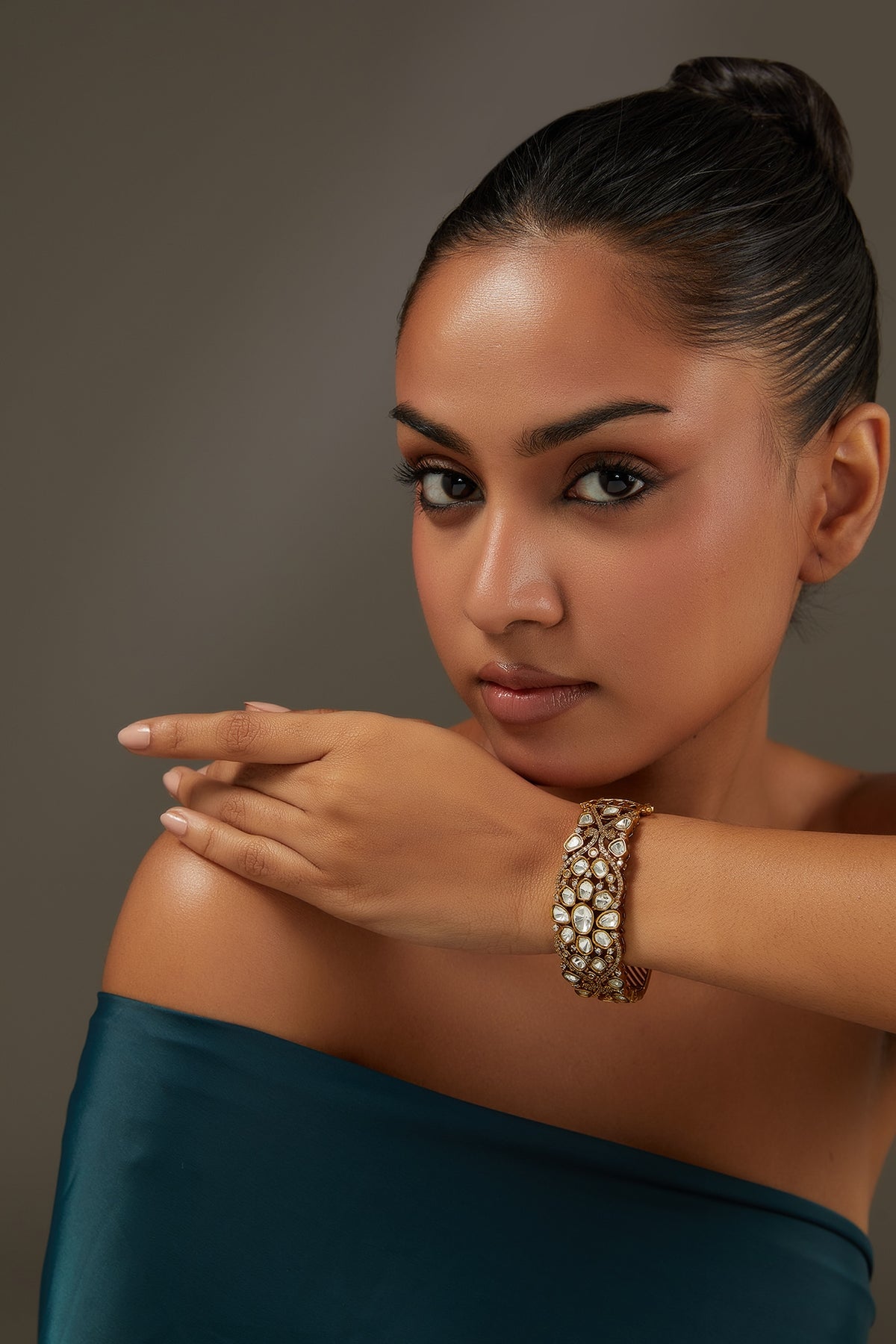 Gold Finish Kundan Polki & Beaded Bangle