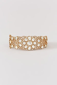 Gold Finish Kundan Polki & Pearl Beaded Bangle