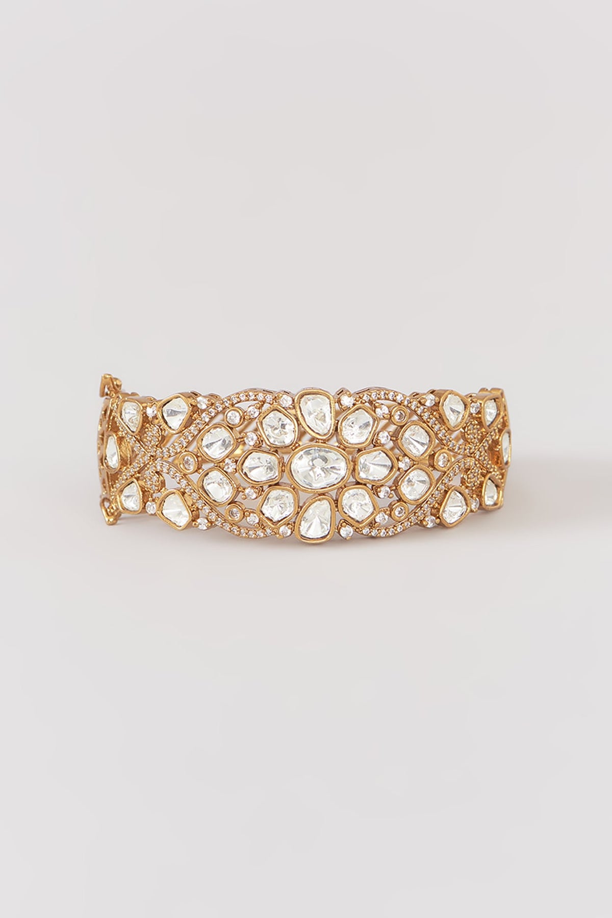 Gold Finish Kundan Polki & Beaded Bangle