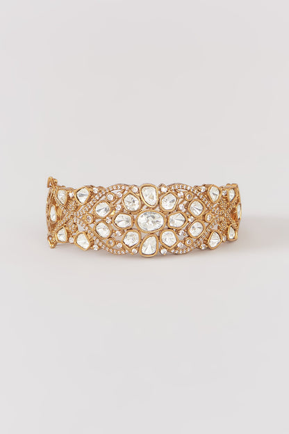 Gold Finish Kundan Polki & Beaded Bangle