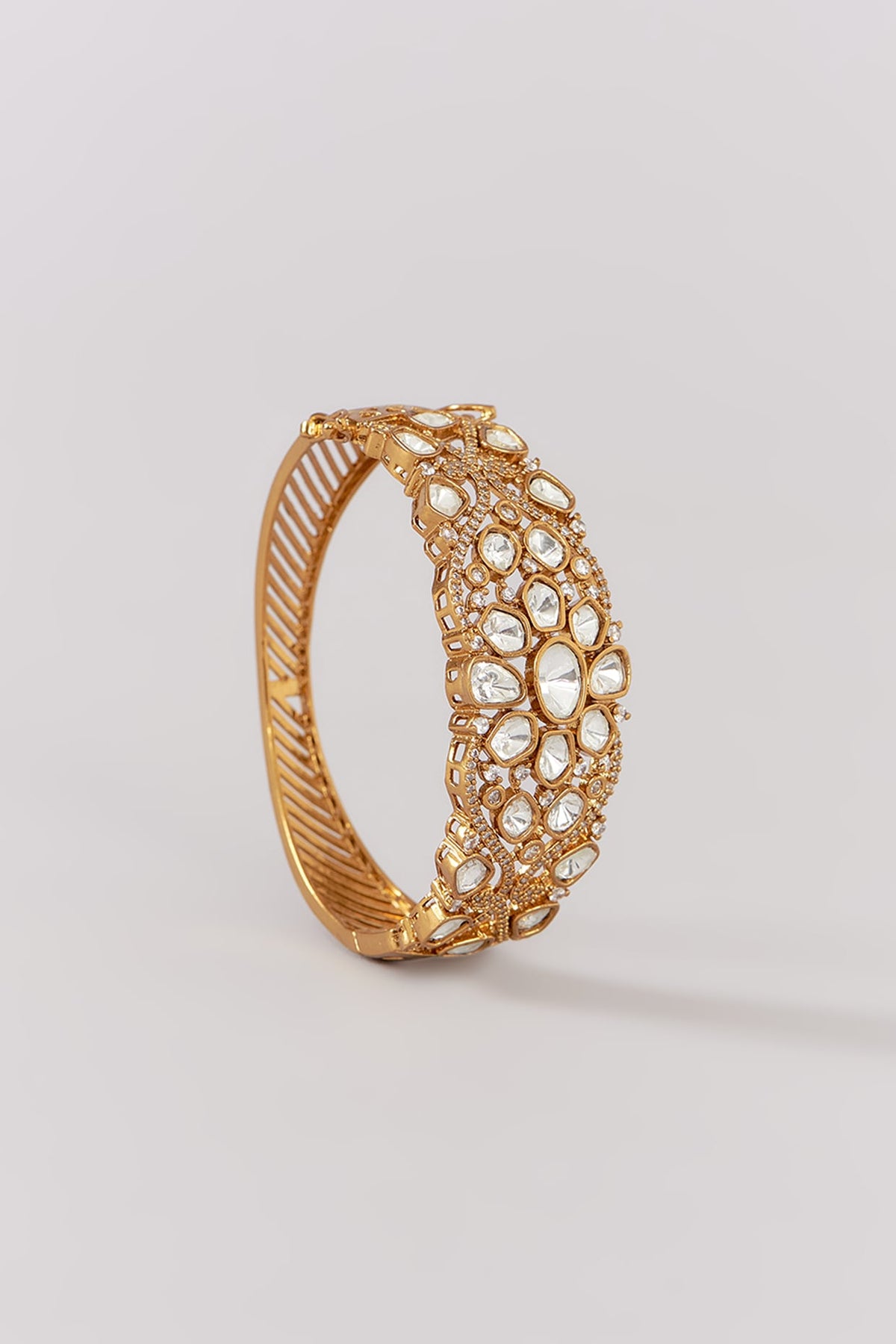 Gold Finish Kundan Polki & Beaded Bangle