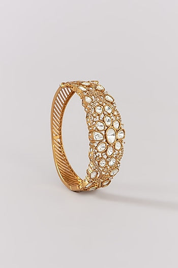 Gold Finish Kundan Polki & Beaded Bangle