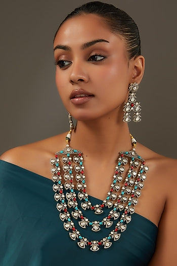 White Finish Multi-Colored Zircon Layered Necklace Set