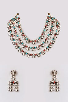 White Finish Multi-Colored Zircon Layered Necklace Set