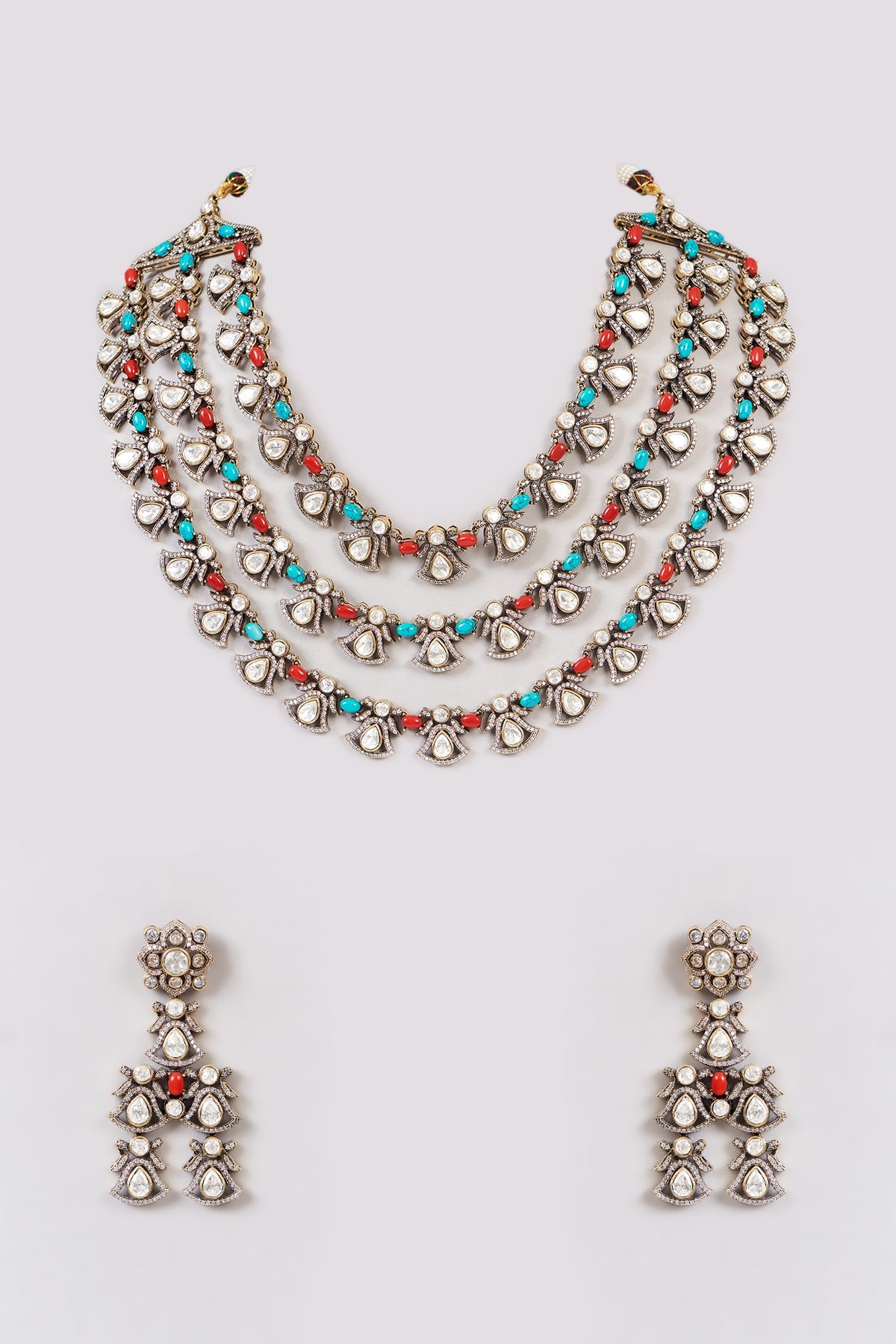 White Finish Multi-Colored Zircon Layered Necklace Set