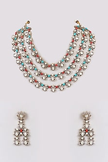 White Finish Multi-Colored Zircon Layered Necklace Set