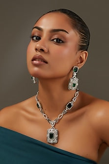 White Rhodium Finish American Diamond & Zircon Necklace Set