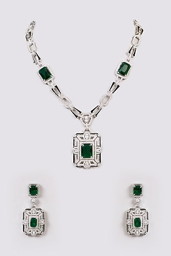 White Rhodium Finish American Diamond & Zircon Necklace Set