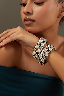 Gold Finish Multi-Colored Stone & Kundan Polki Bangle