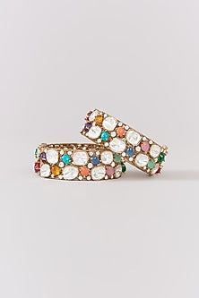Gold Finish Multi-Colored Stone & Kundan Polki Bangle