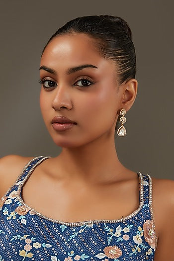 Gold Finish Zircon Dangler Earrings