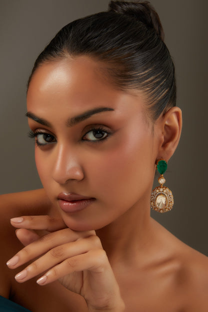 Gold Finish Kundan Polki Dangler Earrings