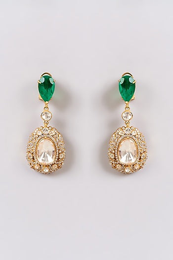 Gold Finish Kundan Polki Dangler Earrings