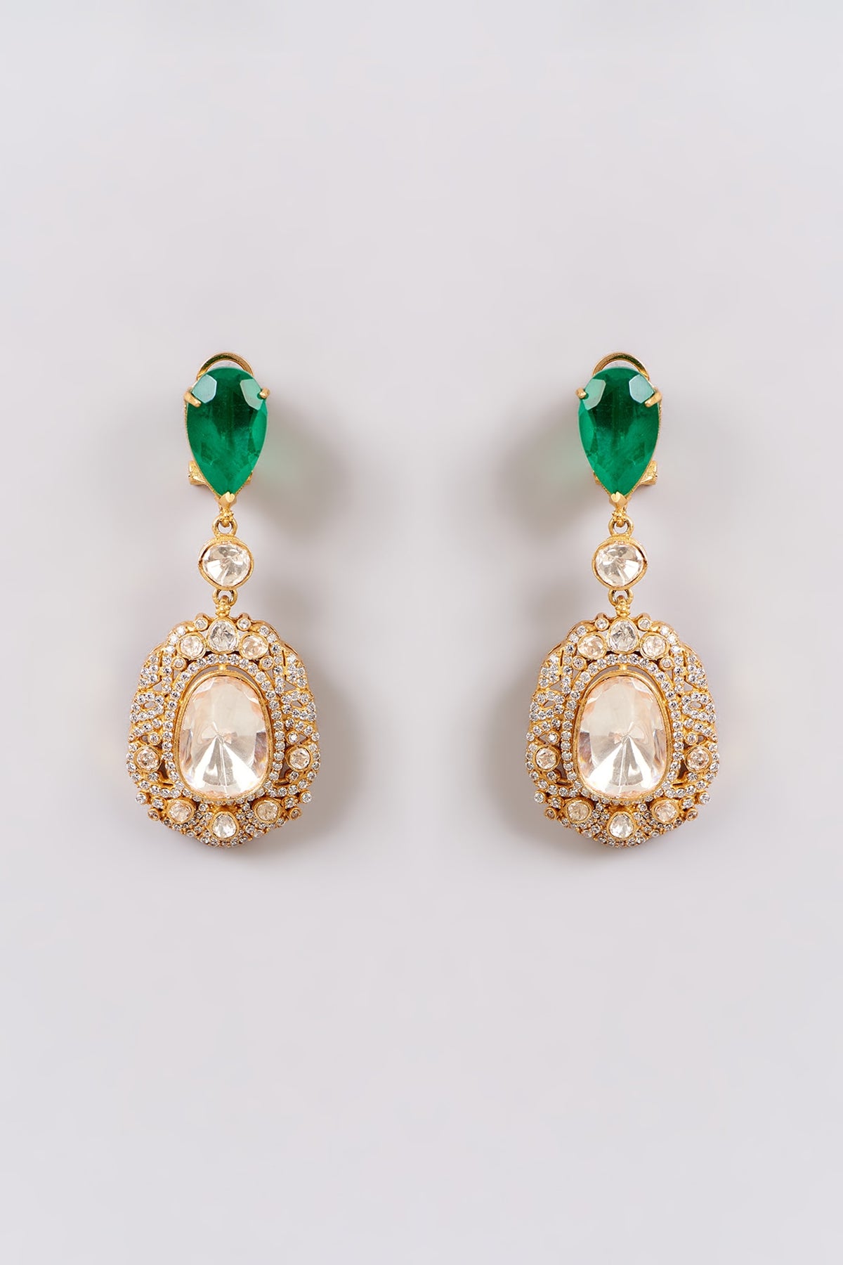 Gold Finish Kundan Polki Dangler Earrings