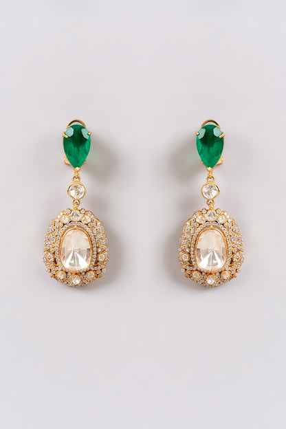 Gold Finish Kundan Polki Dangler Earrings