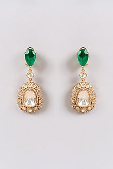 Gold Finish Kundan Polki Dangler Earrings