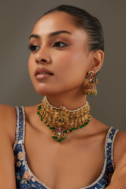 Gold Finish Kundan Polki Choker Necklace Set