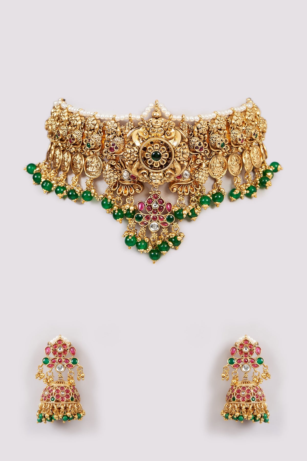 Gold Finish Kundan Polki Choker Necklace Set