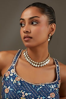 Gold Finish Kundan Polki Choker Necklace Set