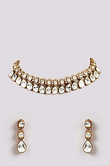 Gold Finish Kundan Polki Choker Necklace Set