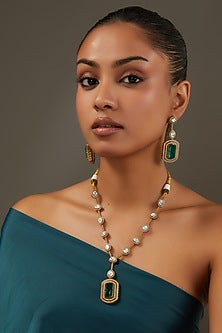 White Rhodium Finish American Diamond & Zircon Long Necklace Set