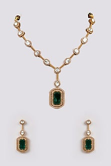 White Rhodium Finish American Diamond & Zircon Long Necklace Set