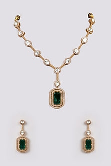 White Rhodium Finish American Diamond & Zircon Long Necklace Set