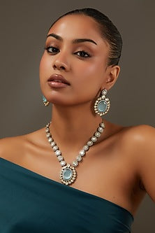 White Rhodium Finish American Diamond & Zircon Long Necklace Set
