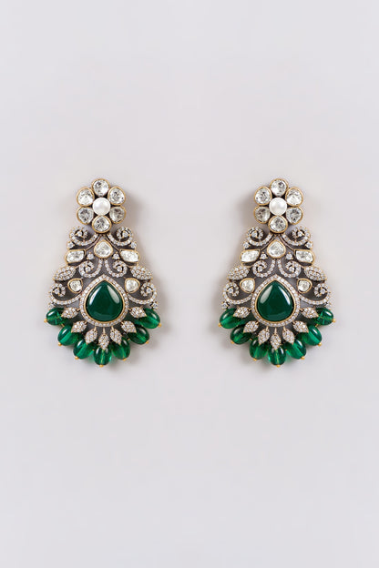 White Rhodium Finish Green Zircon Choker Necklace Set