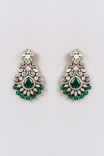 White Rhodium Finish Green Zircon Choker Necklace Set