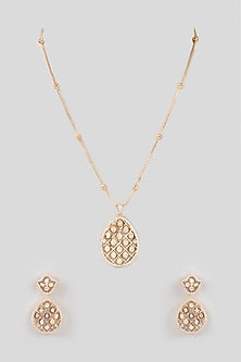 Gold Finish Kundan Polki Long Pendant Necklace Set