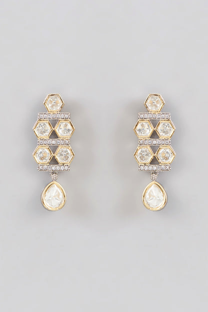 White Gold Finish Kundan Polki Necklace Set