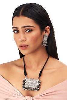 Black Rhodium Finish Oxidised Long Necklace Set