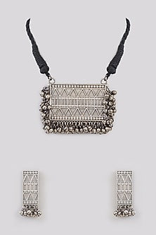 Black Rhodium Finish Oxidised Long Necklace Set