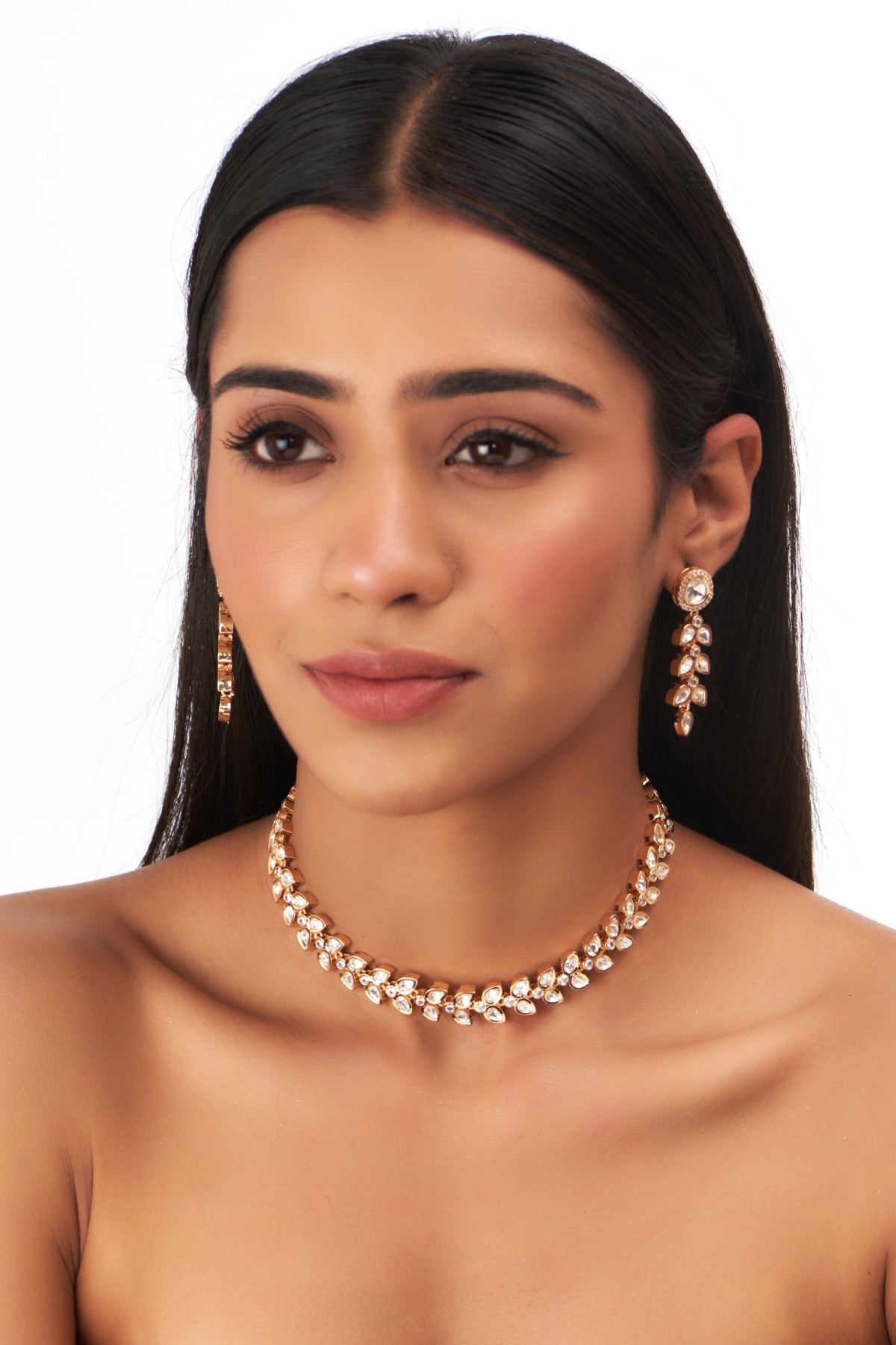 Gold Finish Kundan Polki Necklace Set