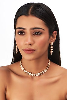 Gold Finish Kundan Polki Necklace Set