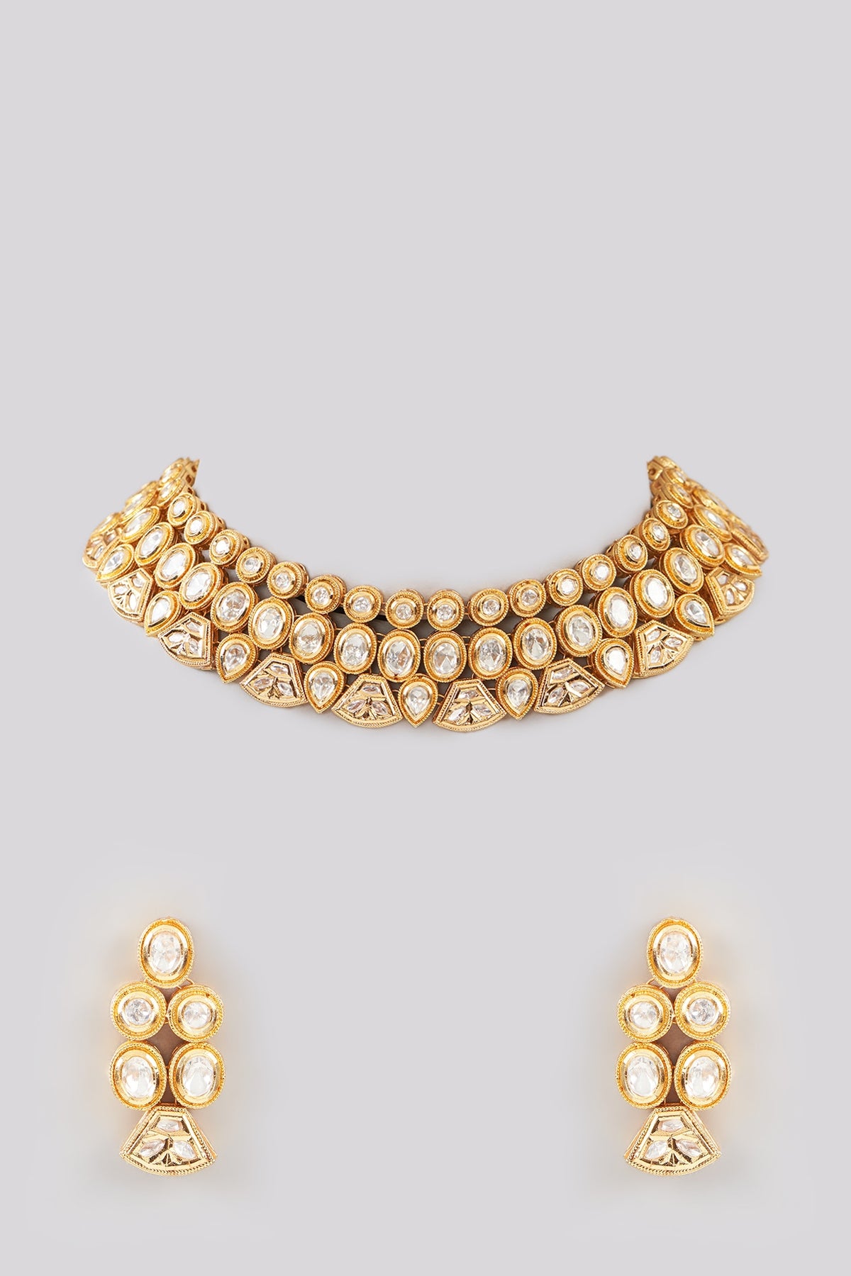 Gold Finish Kundan Polki Necklace Set