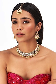 Gold Finish Kundan Polki Necklace Set