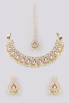Gold Finish Kundan Polki Necklace Set