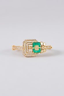 Gold Finish Kundan Polki & Emerald Stone Bracelet